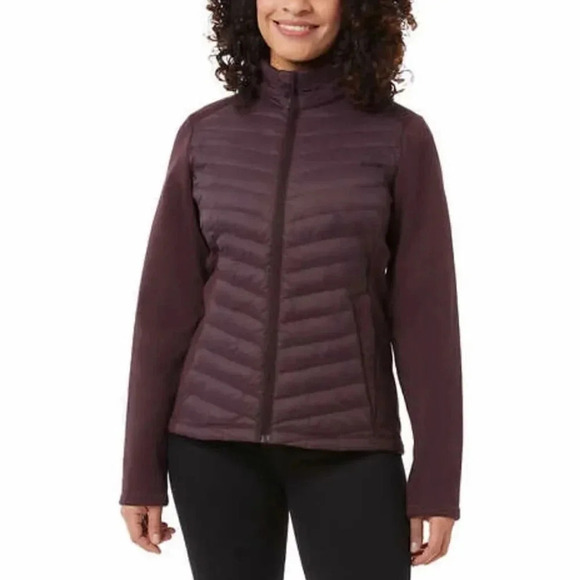 32 Degrees Ladies' Mixed Media Jacket Medium Burgundy & Black - Picture 2 of 7
